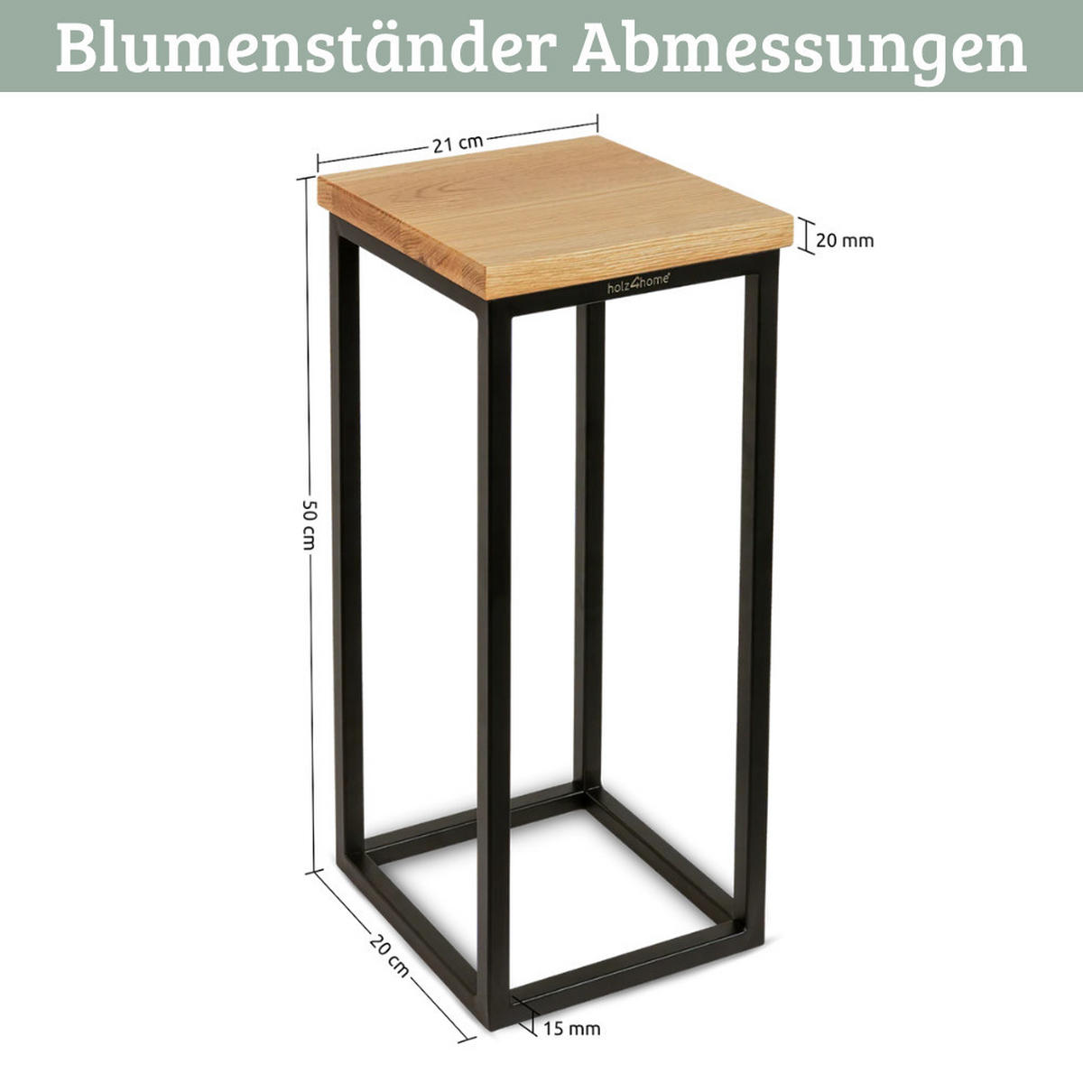 BLUMENSTÄNDER Holz LURI 50 cm hoch Eichenholz Metallgestell - Braun, Holz (20/50/21cm) - DELUKE