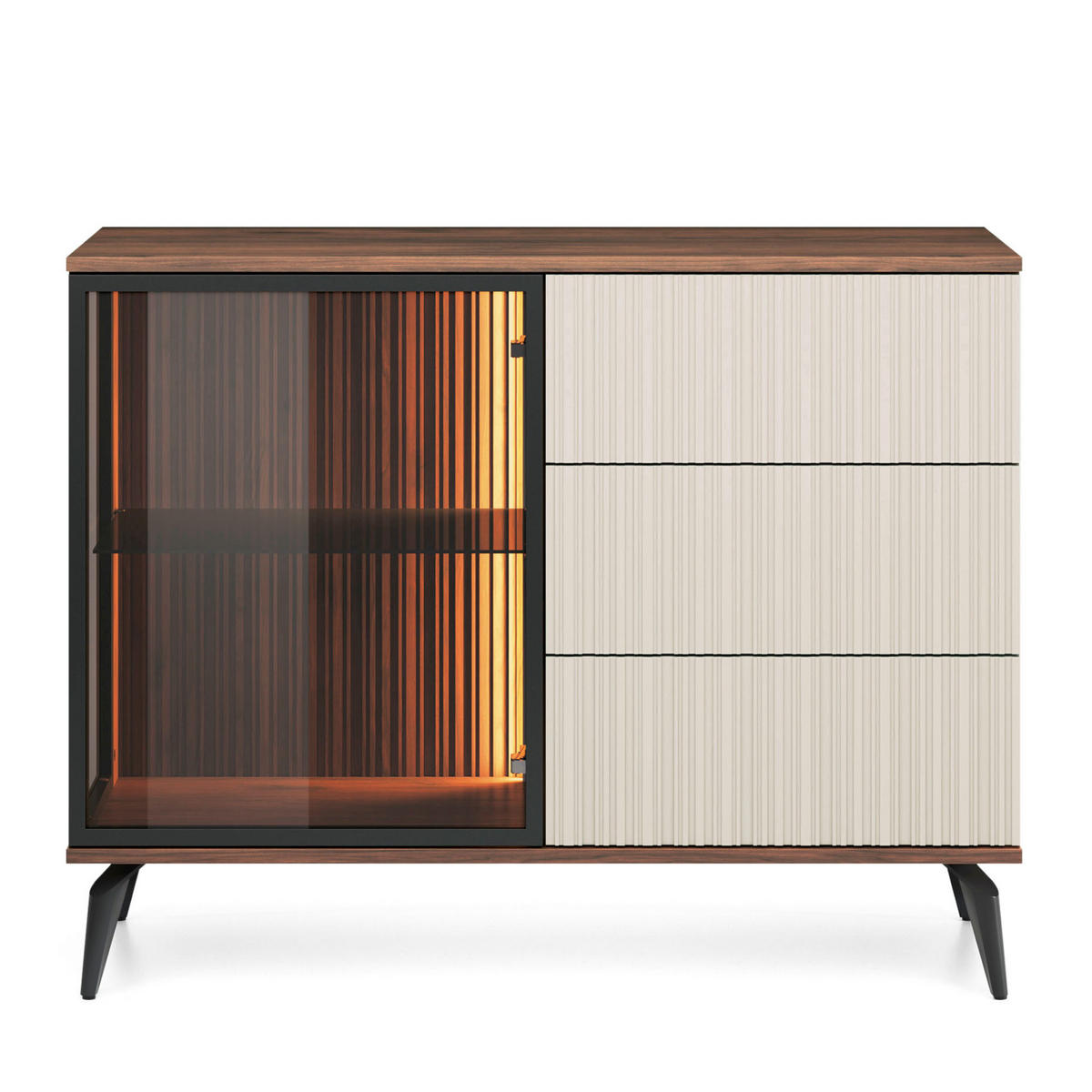 SIDEBOARD DAWSON KOM2 Profilierte Fronten Eiche Walnuss Kaschmir - Kaschmir, Holzwerkstoff/Kunststoff (103/80/39cm) - Komodee