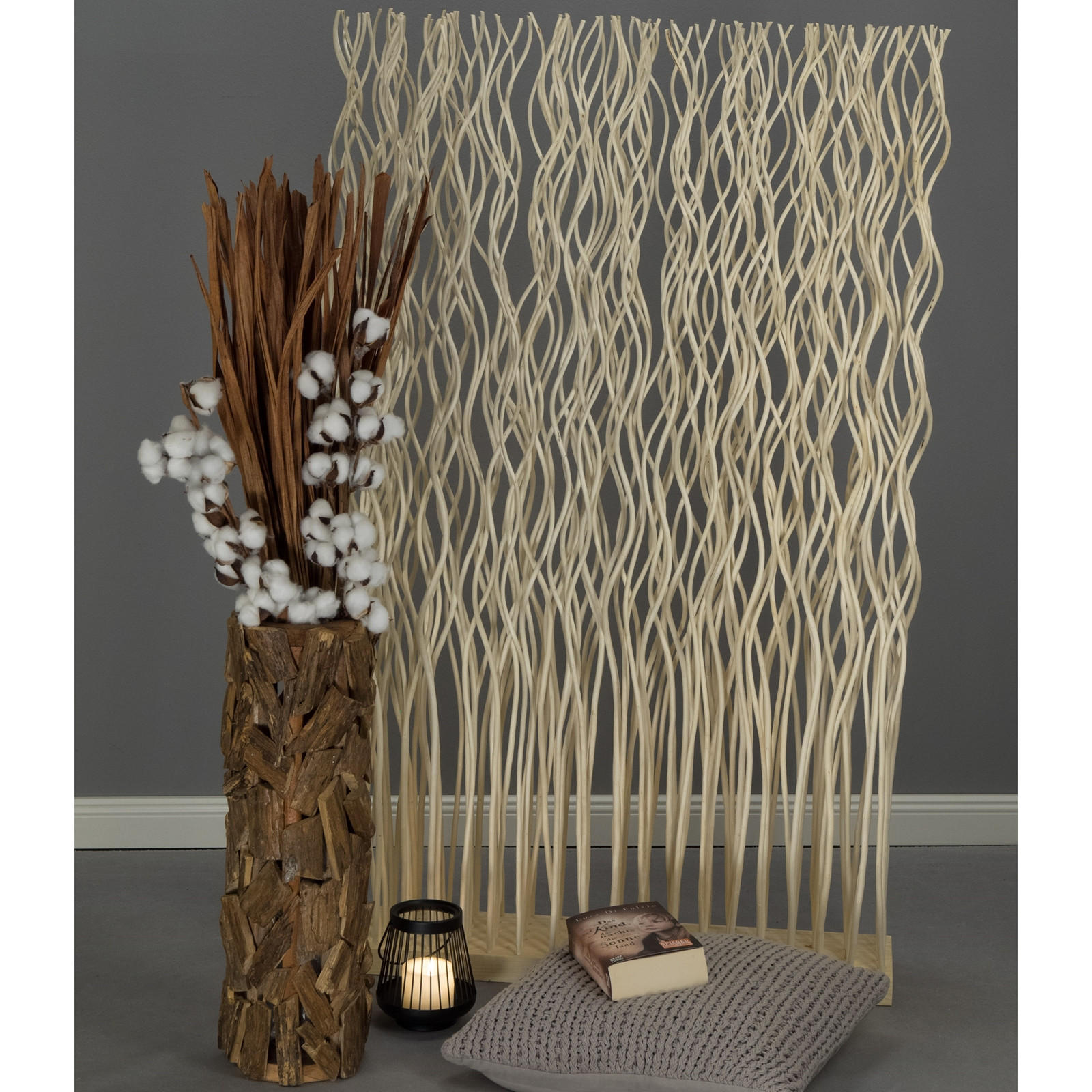 RAUMTEILER Kinki Weidenholz gewellt geblichen - Beige, Naturmaterialien (70/110/17cm) - CREEDWOOD