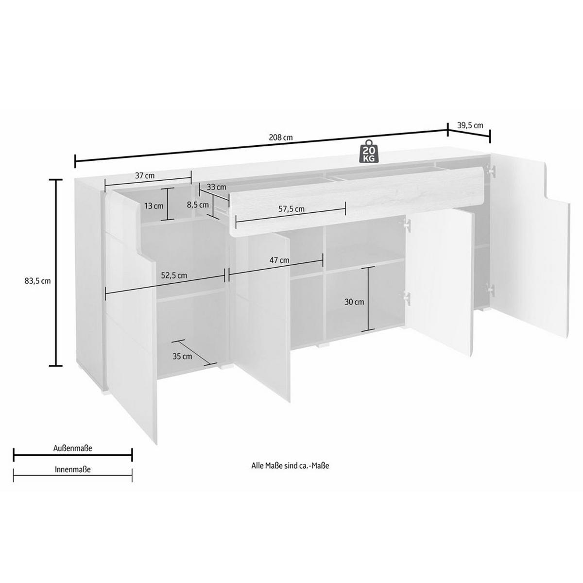 SIDEBOARD Tartu anthrazit / anthrazit Hochglanz - Alteiche 208 / 39 / 83cm - Eichefarben/Anthrazit, Holz/Holzwerkstoff (208/83/39cm) - Feldmann-Wohnen