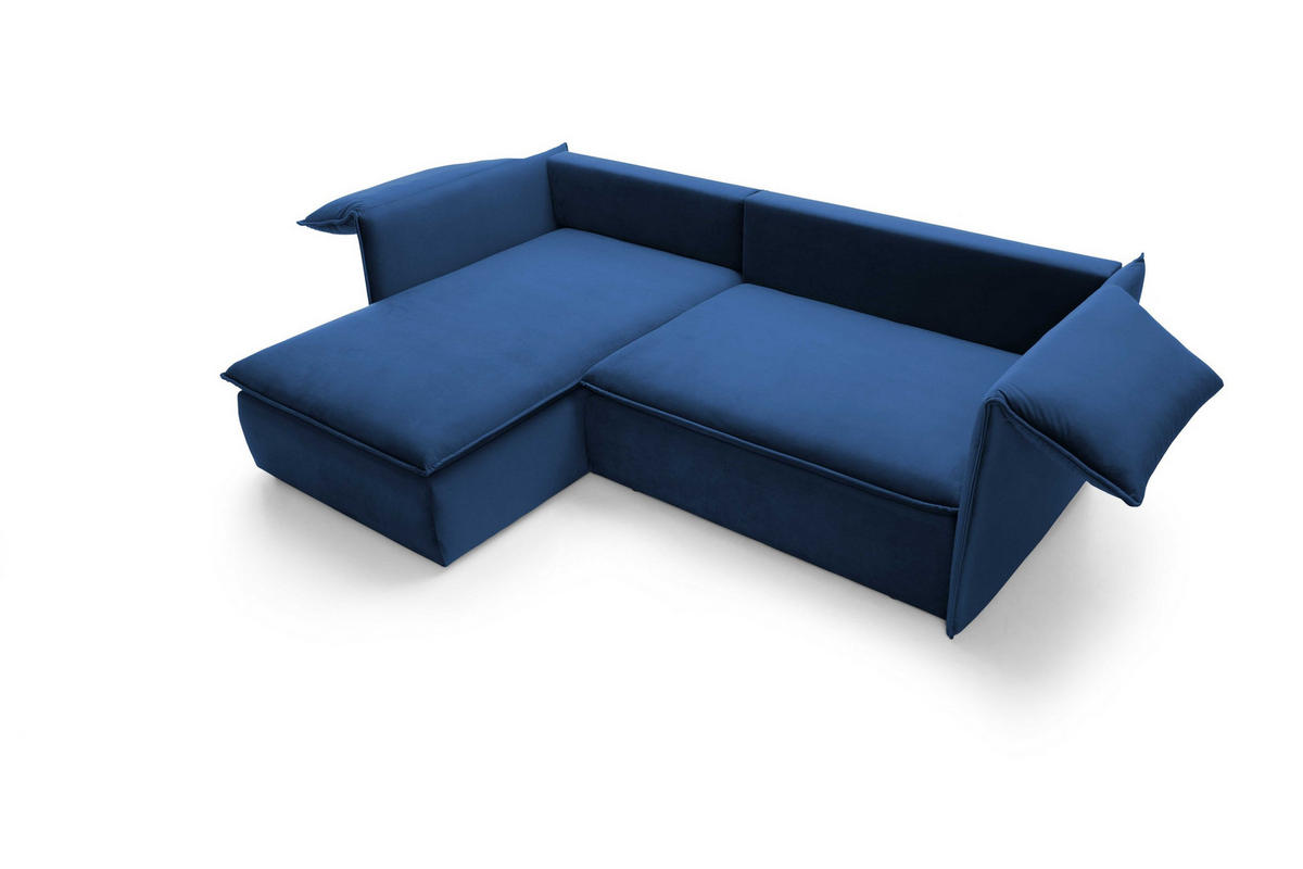 ECKSOFA PREGIO Blau Plüsch-Stoff mit Schlaffunktion - Blau, Holz (230/166cm) - MASSENO
