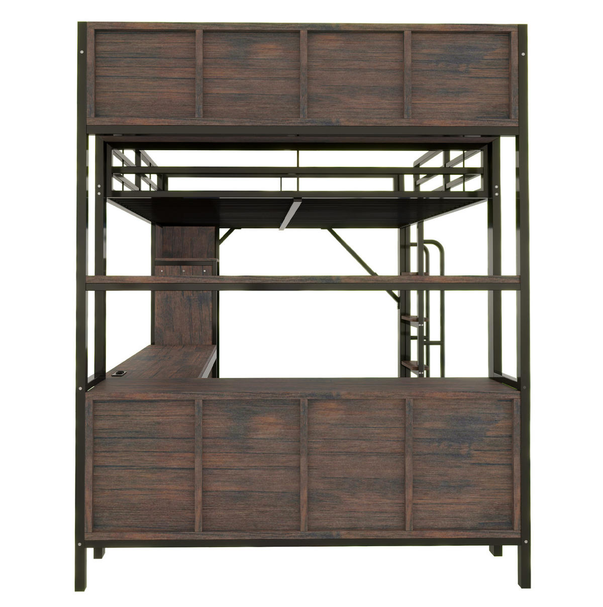 HOCHBETT 140/200 cm aus Metall mit Schreibtisch, Kleiderschrank, LED, Schwarz - Schwarz, Metall (140/200cm) - OKMYHOME