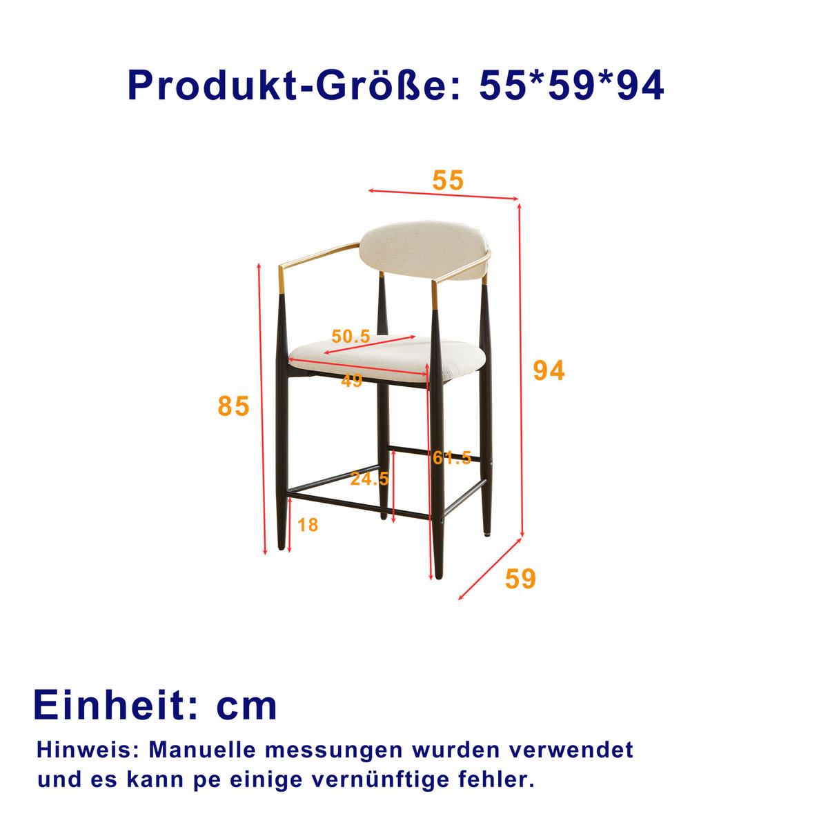 BARHOCKER mit Armlehnen 2er-Set Stoff Beige Schwarz-Gold - Schwarz, Metall (55/94/59cm) - Meubliv