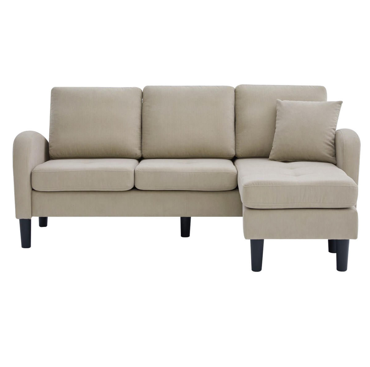 ECKSOFA 166/118/77 cm hellgrau aus Cord mit Chaiselongue - Graubraun, Kunststoff (118/166cm) - OKWISH