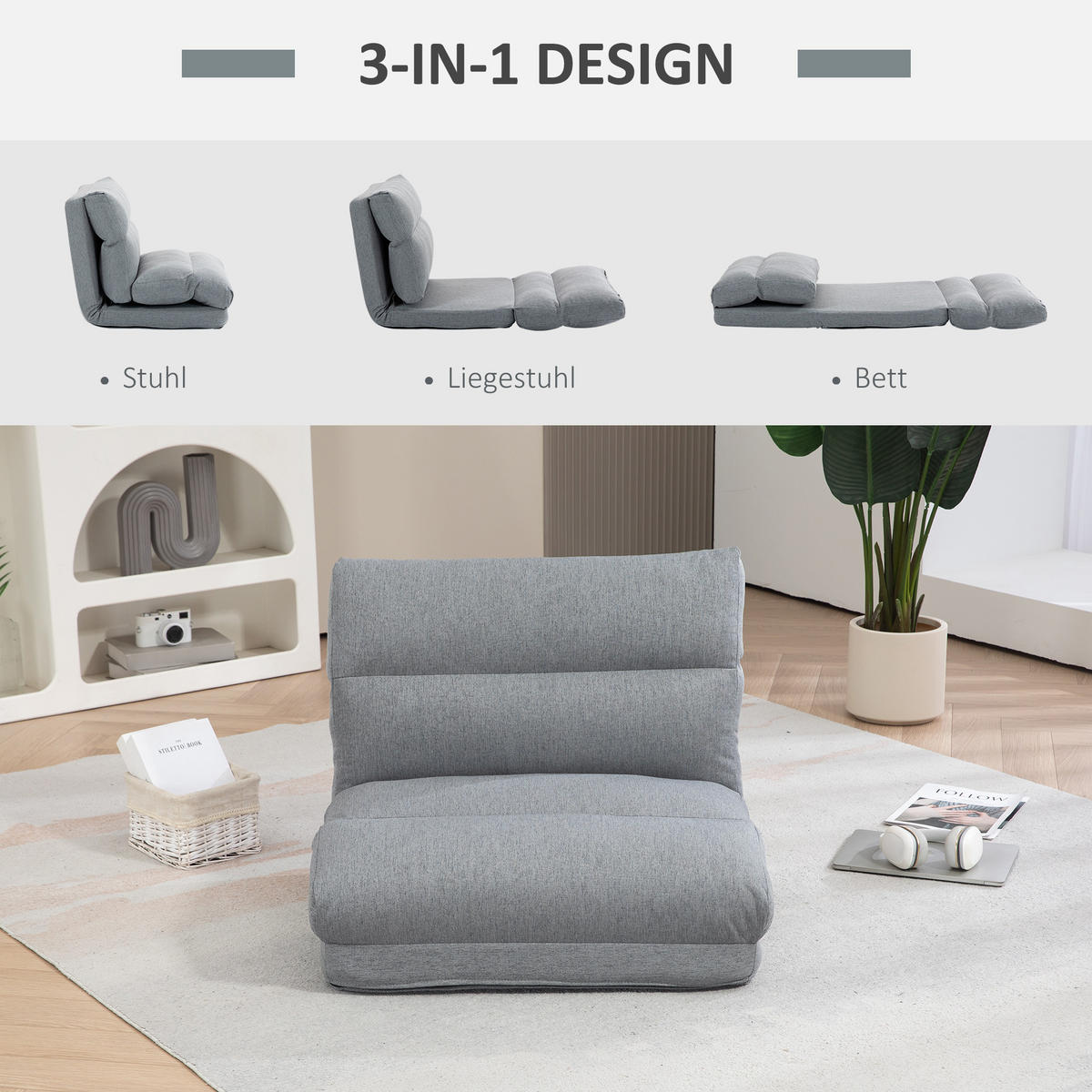 SCHLAFSESSEL Grau - Grau, Textil/Metall (72/56/70cm) - HOMCOM
