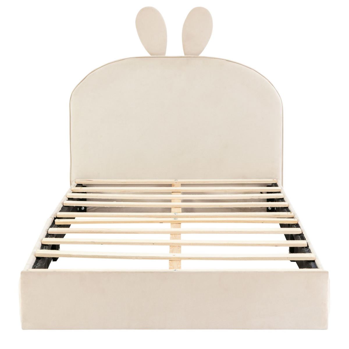 KINDERBETT 90/200 cm mit Kaninchen-Kopfteil und Holzlattenrost, Samt, Beige - Beige, Textil (90/200cm) - Redom