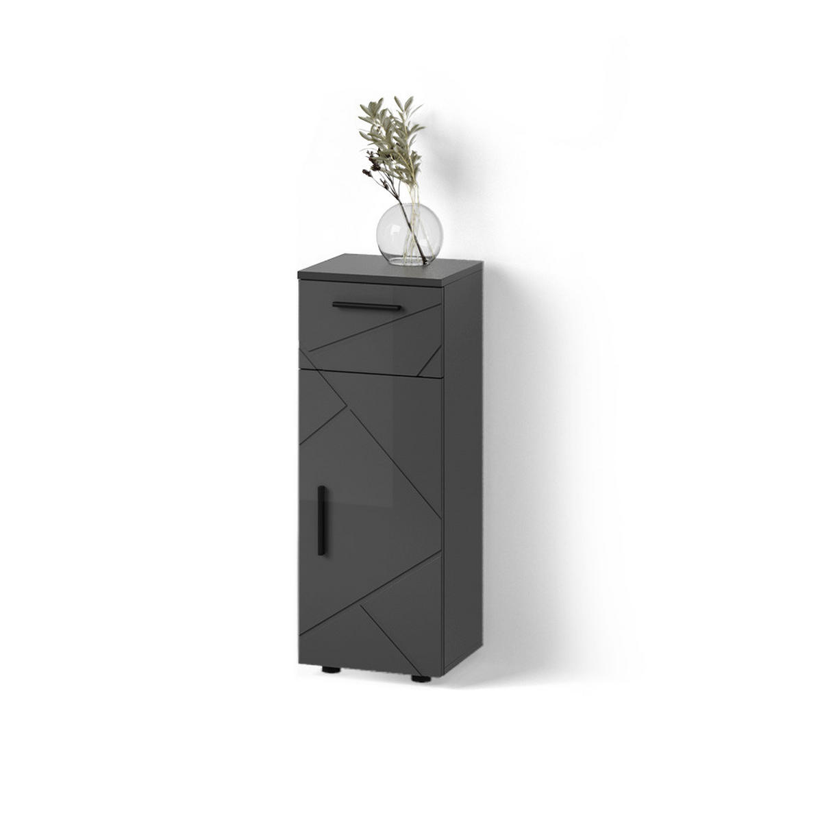 MIDISCHRANK Ronco Anthrazit Hochglanz 30 x 81 cm - Anthrazit/Grau, Holzwerkstoff (30/81/30cm) - Livinity®