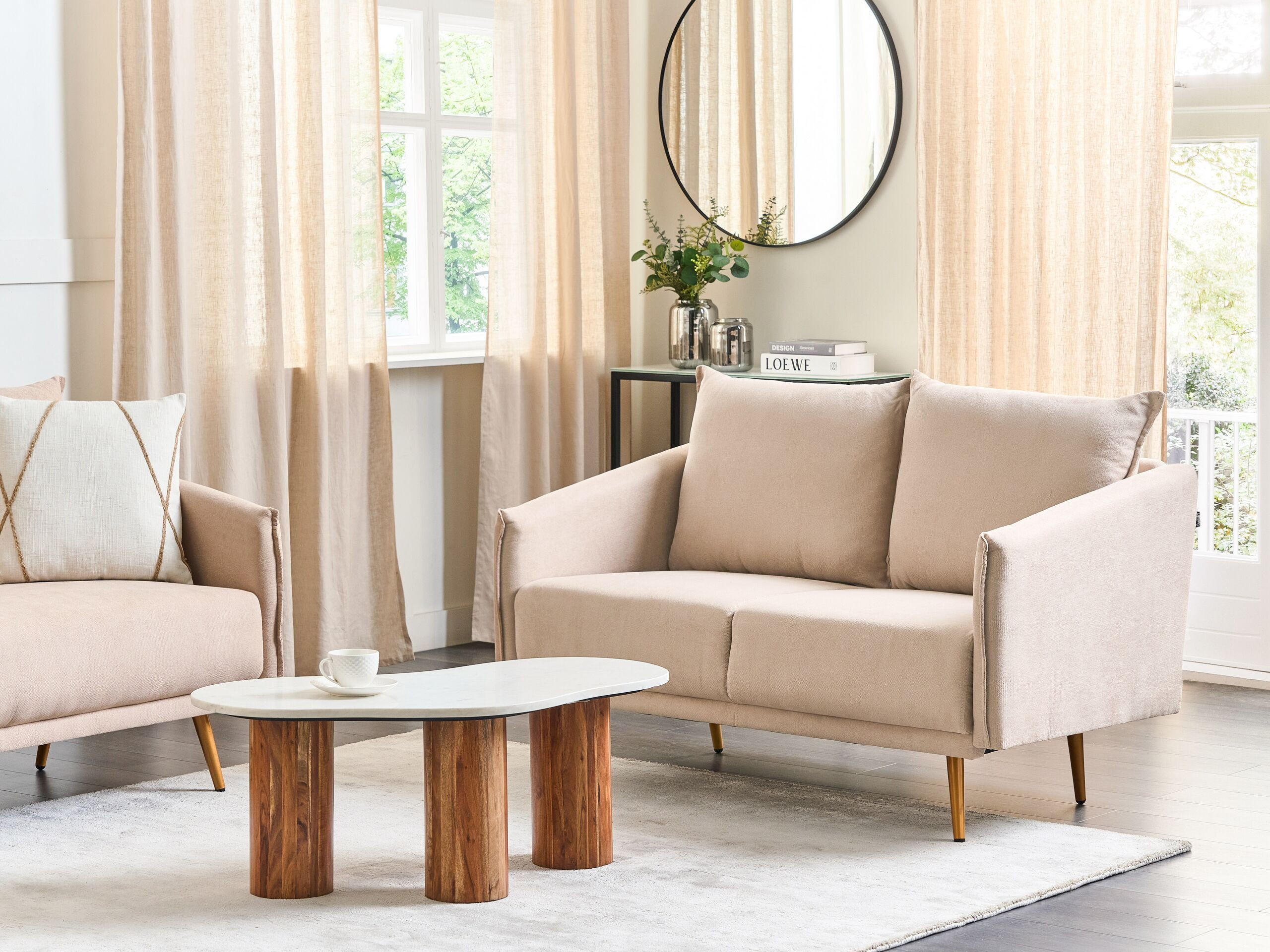 2-SITZER-SOFA Samtstoff beige mit goldenen Beinen Maura - Beige/Goldfarben, Textil (130/83/78cm) - Beliani