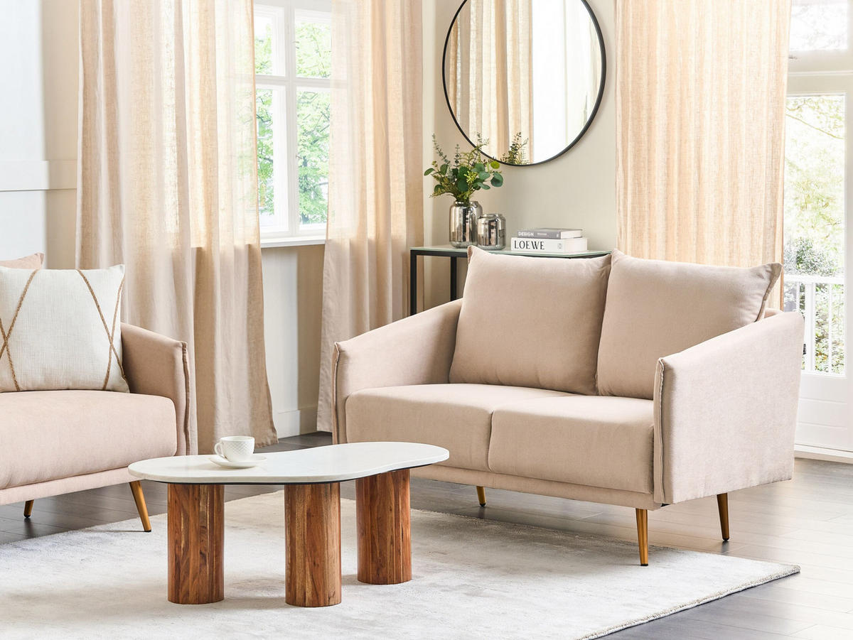 2-SITZER-SOFA Samtstoff beige mit goldenen Beinen Maura - Beige/Goldfarben, Textil (130/83/78cm) - Beliani