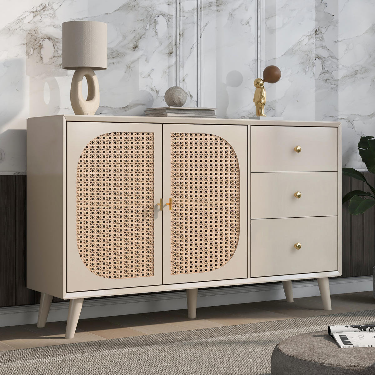 SIDEBOARD 120/40/82,5 cm aus Spanplatte mit 2 Türen und 3 Schubladen Gebrochenweiß - Weiß, Holzwerkstoff (120/82.5/40cm) - Modenvie