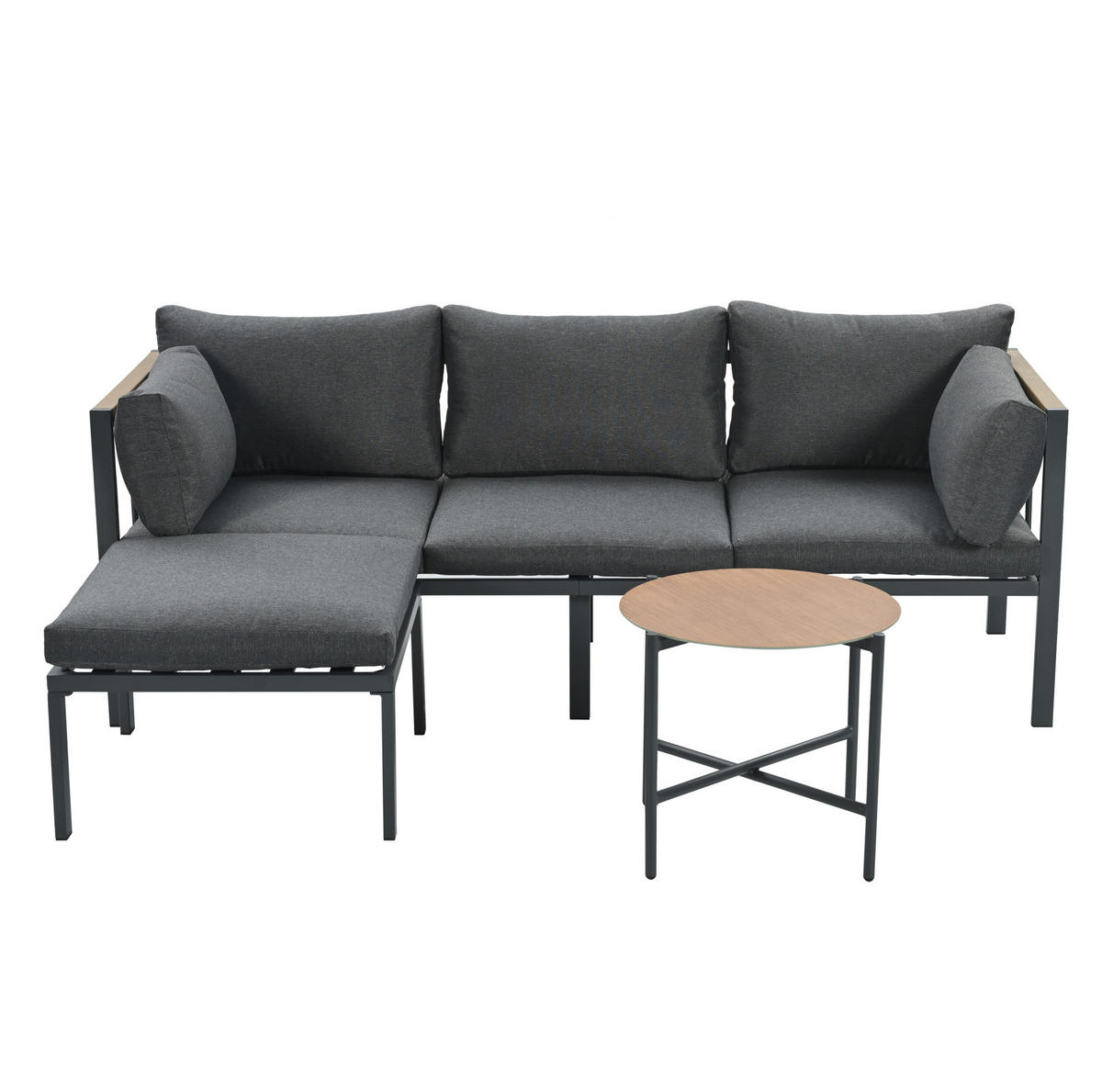 GARTENMÖBEL-SET 182/63/62 cm grau aus Polyester mit Couchtisch und Fußhocker - Grau, Textil - OKWISH
