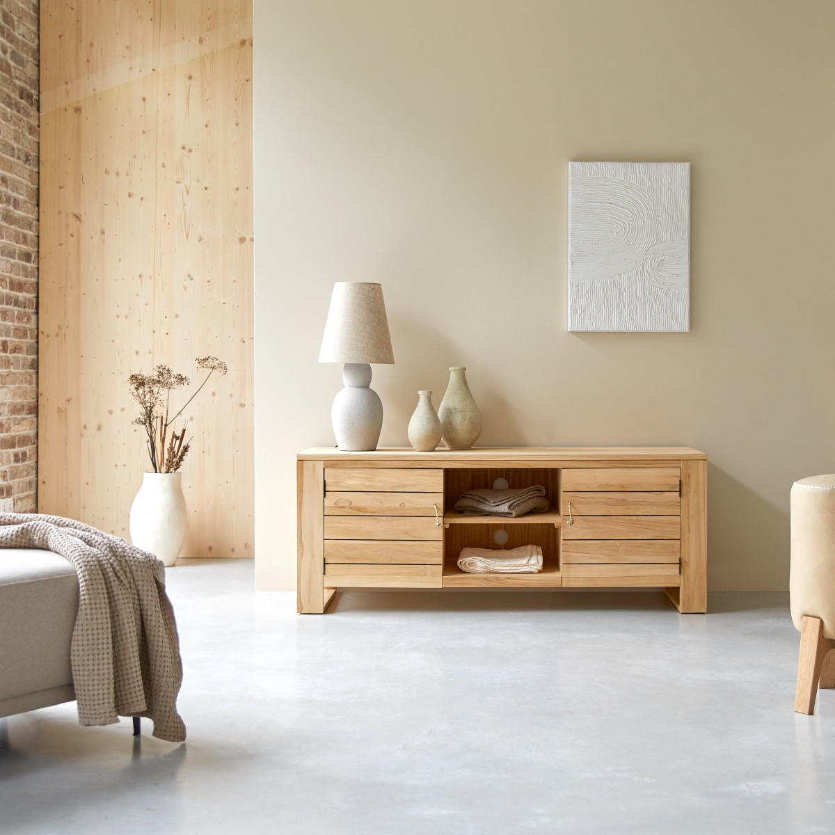 TV-SCHRANK Minimalys Natur aus Teak - Naturfarben, Holz (155/60/45cm) - Tikamoon