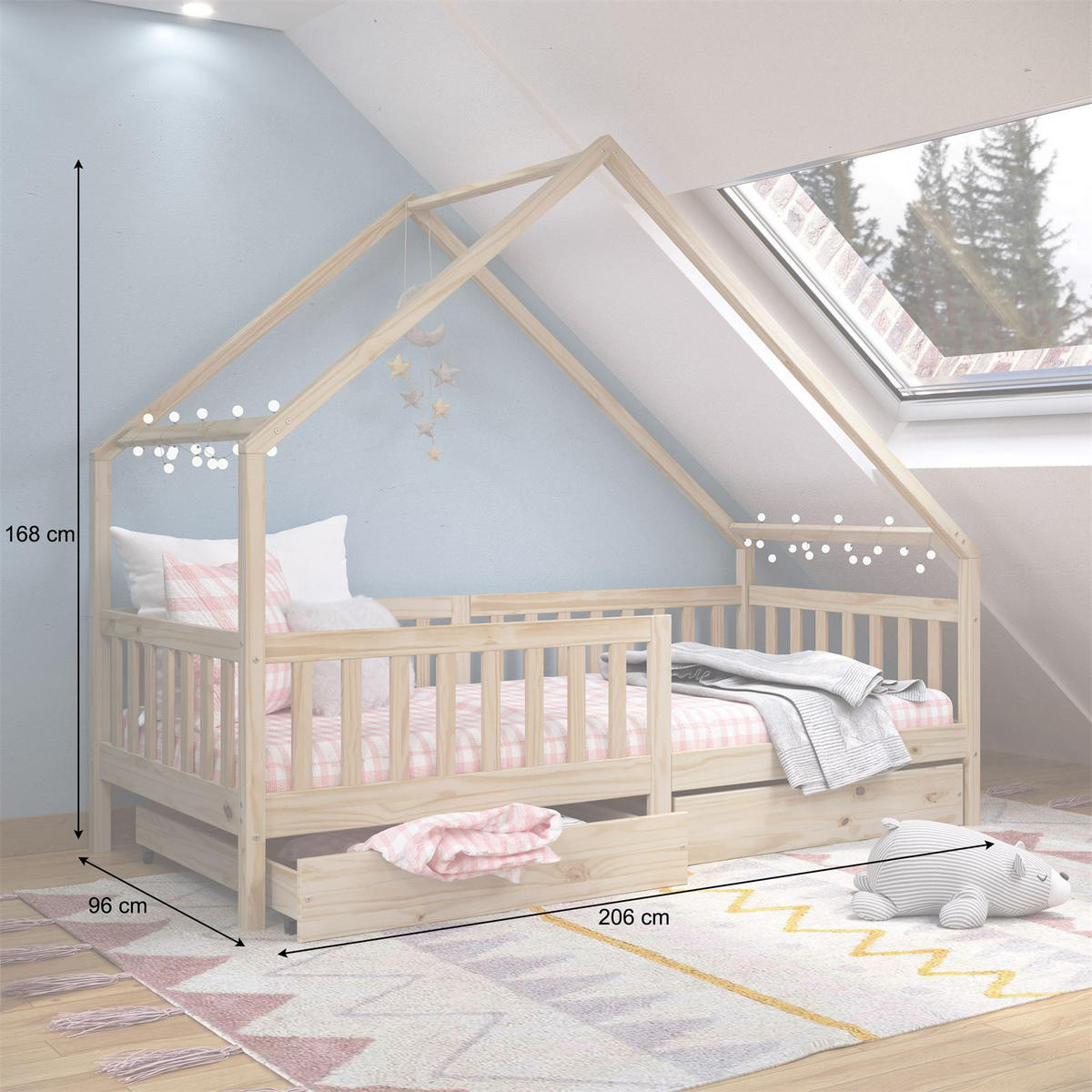HAUSBETT ALVA 90X200 CM - Naturfarben, Holz (96/168/206cm) - IDIMEX