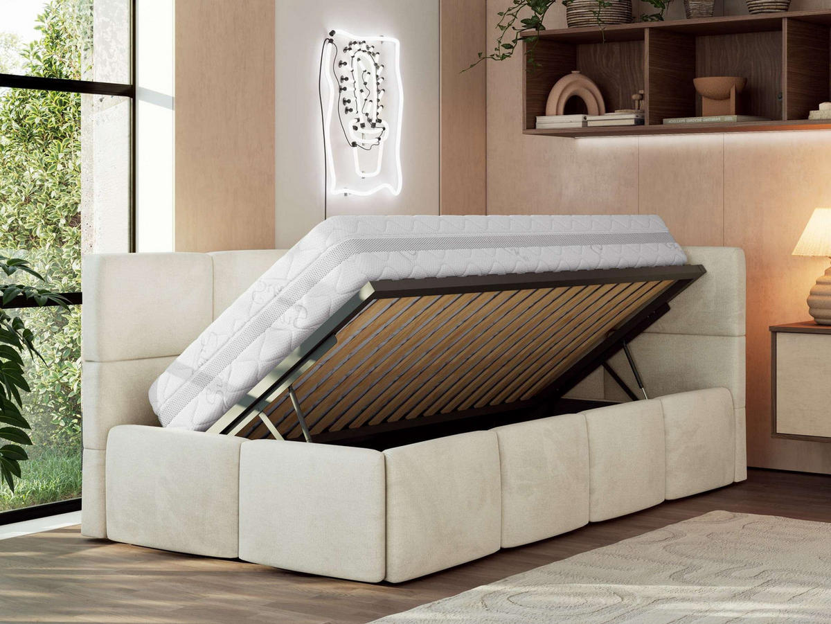 JUGENDBETT ARVO 90/200 - Beige Velvet - Multipocket-Matratze - Rechts Seite - Beige, Textil (90/200cm) - MKS