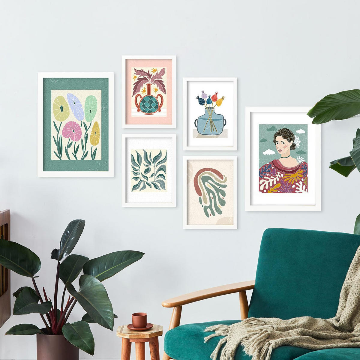 POSTER Set Mit 6 Drucken Blüten In Der Sammlung Von Ethnischenen Ästhetische Dekorative Rahmen Für Ihr Zuhause Wandkunstdruck A3 & A4 Weißer Rahmen - Weiß, Papier (29/3cm) - Nacnic