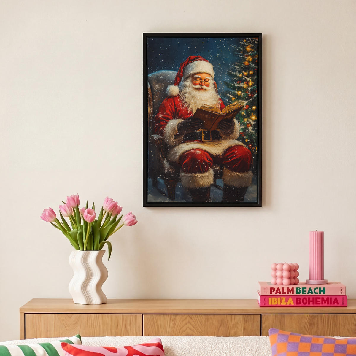 LEINWAND Bilder mit Rahmen - Weihnachtsmann - Weihnachten - Winter - Weihnachtsbaum - 20x30 - Bordeaux, Textil (20/30cm) - MuchoWow