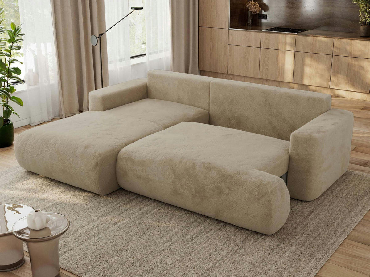 ECKSOFA OVO L Beige Plüsch - Links Seite - Beige/Schwarz, Kunststoff/Textil (271/195cm) - MKS