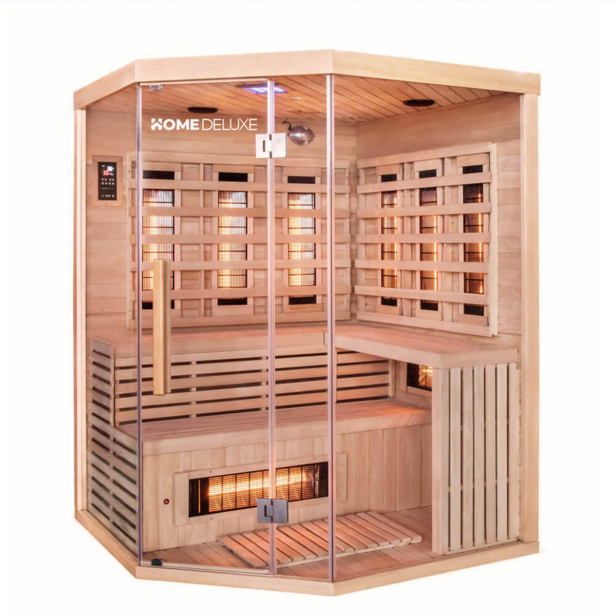 INFRAROTKABINE mit Vollspektrumstrahler SAHARA XXL - 150 x 150 cm für 4 Personen - Braun, Holz (150/200/150cm) - Home Deluxe
