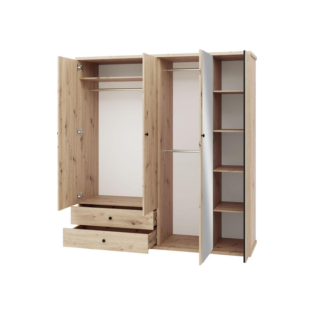 Thumbnail - Mirjan24 Kleiderschrank, Eiche Artisan, Schwarz, Metall, 2 Schubladen, Rechteckig, 200x213x60 cm, Schlafzimmer, Kleiders...