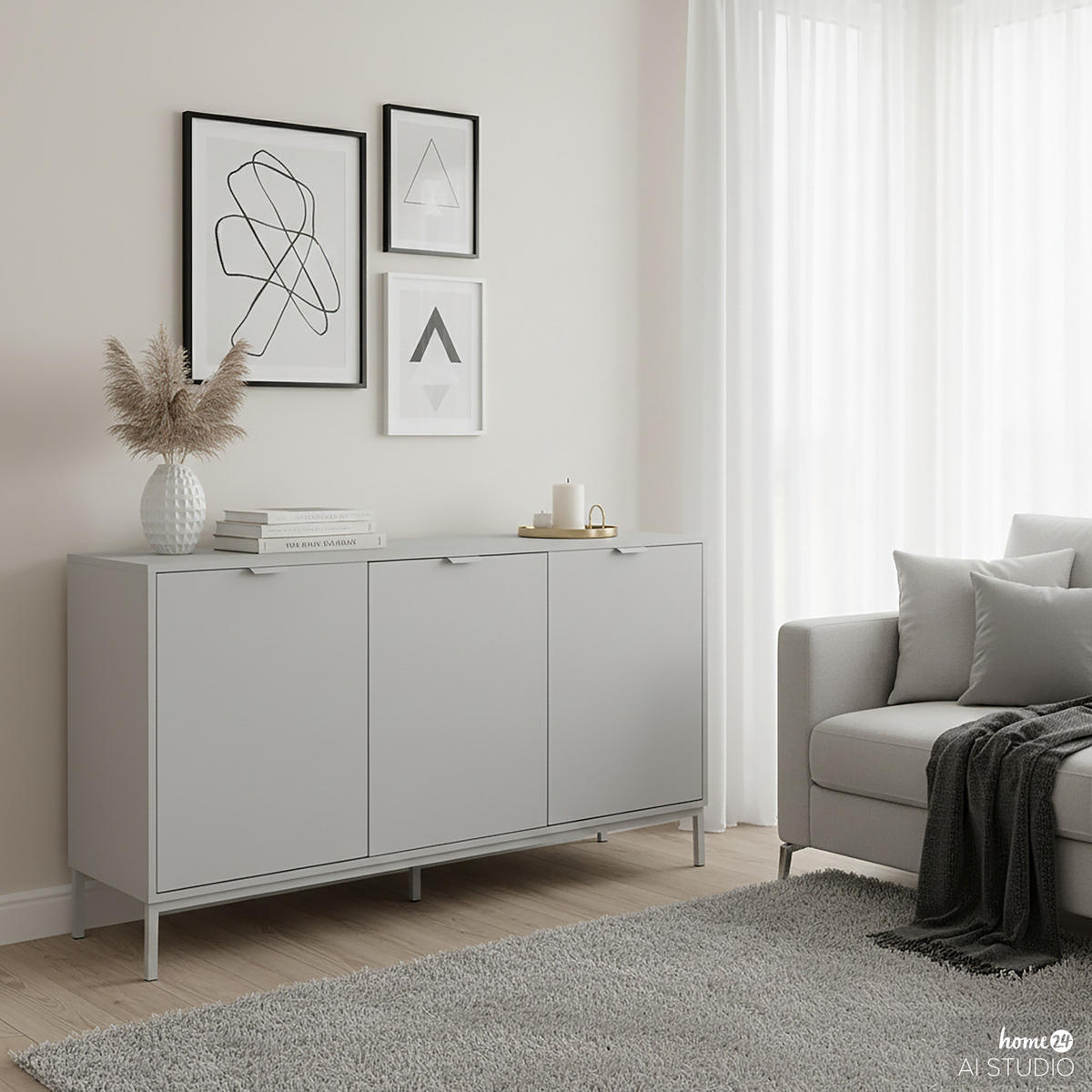 SIDEBOARD - Hellgrau - Hellgrau/Grau, Holzwerkstoff/Metall (140/80/40cm) - home24