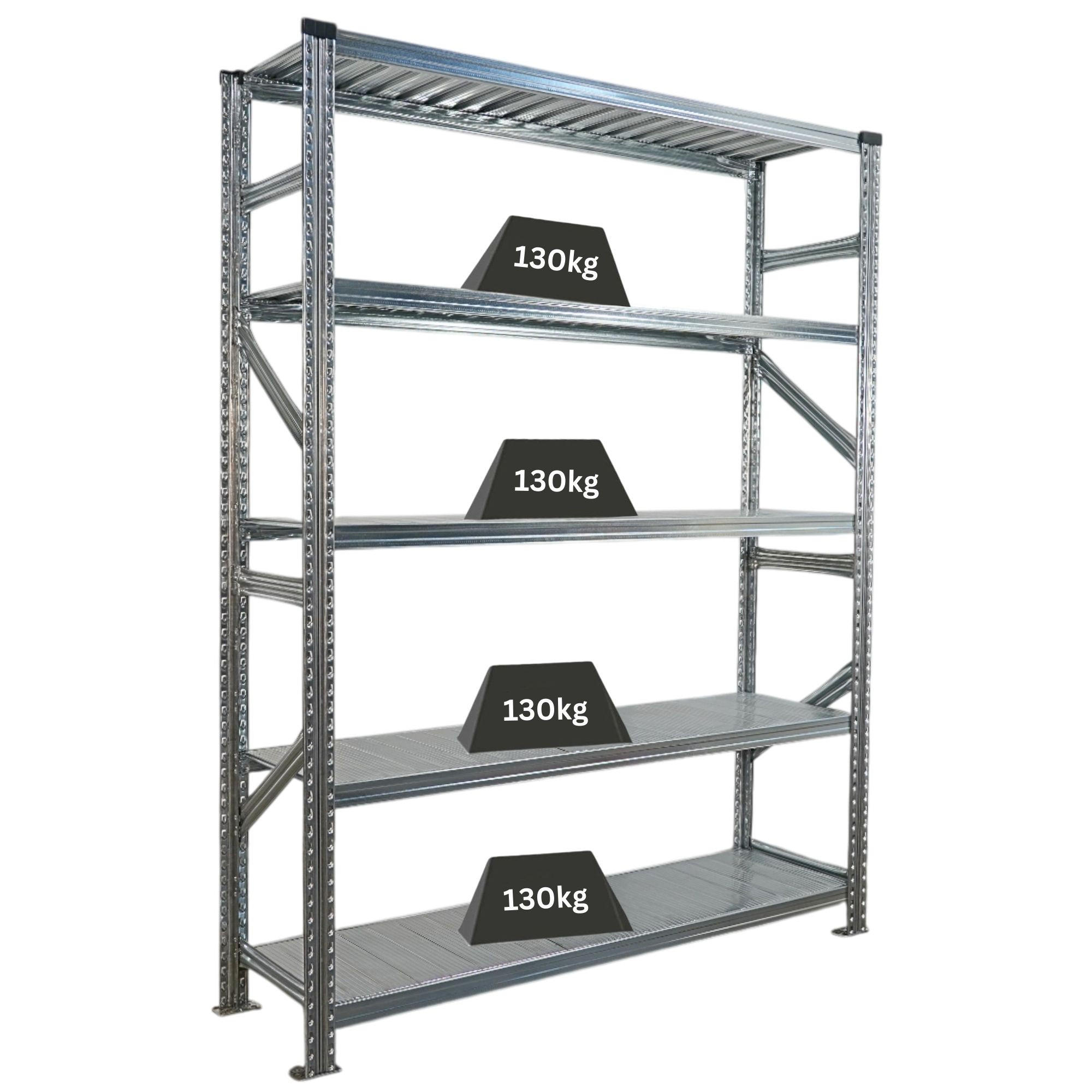 FACHBODENREGAL Proximo Stecksystem 200x150x40cm 5 Ebenen Fachlast 130 kg Beidseitig nutzbar Verzinkt - Silberfarben, Metall (150/200/40cm) - PROREGAL