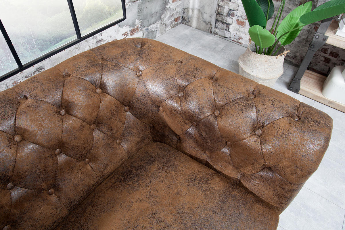 3-SITZER SOFA CHESTERFIELD Microfaser Braun 205 cm - Braun, Holz/Textil (205/73/85cm) - riess-ambiente
