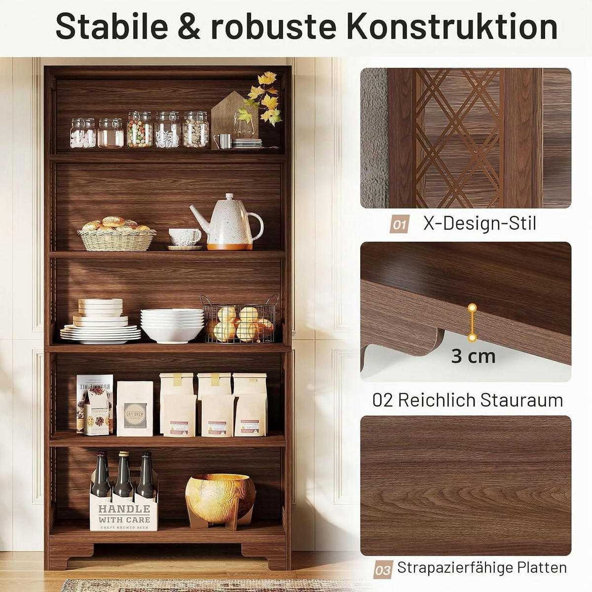 BÜCHERREGAL 180 cm Vintage 6-stufig - Braun, Holzwerkstoff (70/180/30cm)