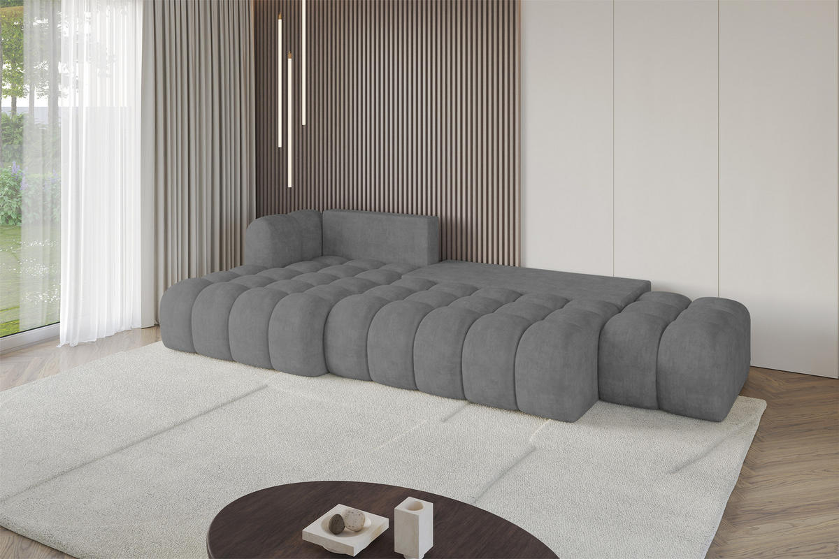 ECKSOFA mit Schlaffunktion Ottomane Links OLEA-L2 321x164x75 Grau Velours - Anthrazit/Schwarz, Holzwerkstoff/Kunststoff (321/164cm) - ALTDECOR