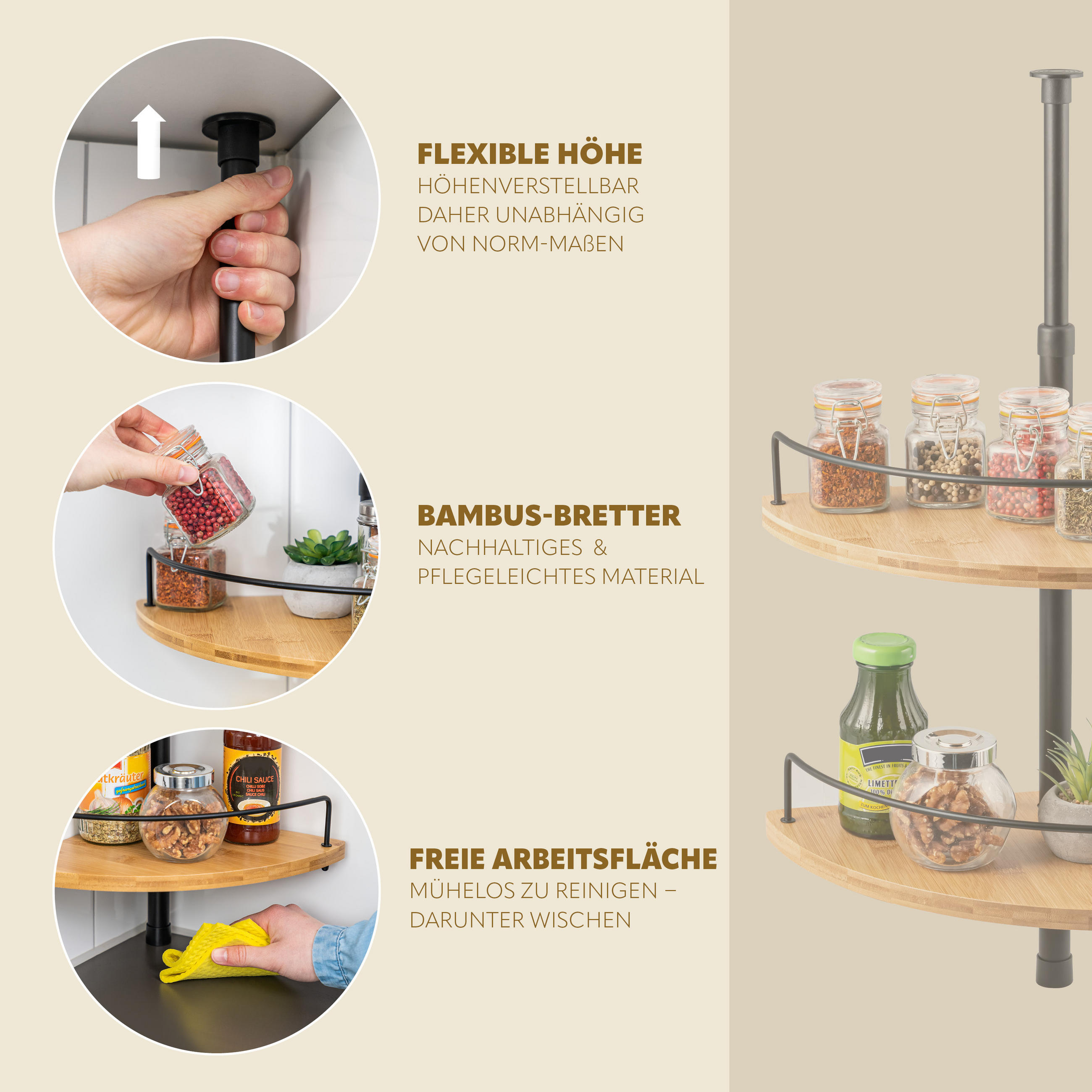 Thumbnail - bremermann Teleskop-Eckregal,, Schwarz, Metall, 22.5x80x22.5 cm, Küchenzubehör, Vorratsbehälter, Gewürzgläser