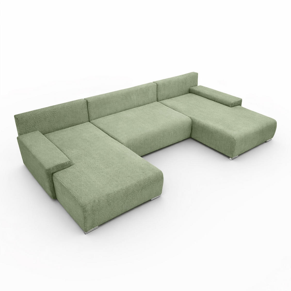 ECKSOFA U-Form Livorno Schlaffunktion Cord-Stoff Hellgrün - Chromfarben/Schwarz, Holz/Kunststoff (348/93/188cm) - Kaiser Möbel