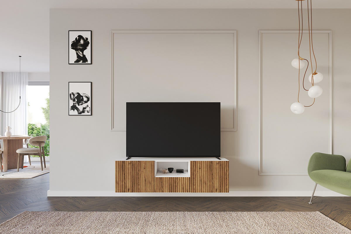 LOWBOARD NOA-2-W 140x40x41 cm - Weiß / Katania - Eiche Wotan, Holzwerkstoff (140/40/41cm) - ALTDECOR