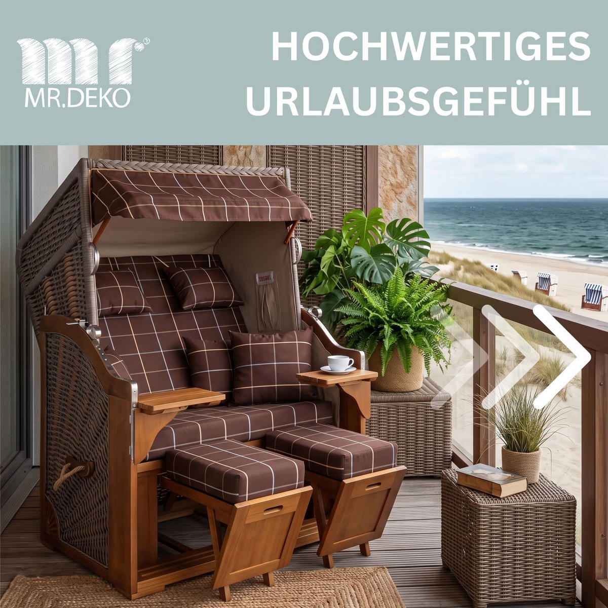 STRANDKORB Schleswig Pinie 2-Sitzer - Braun, Metall (120/160/80cm) - Mr. Deko