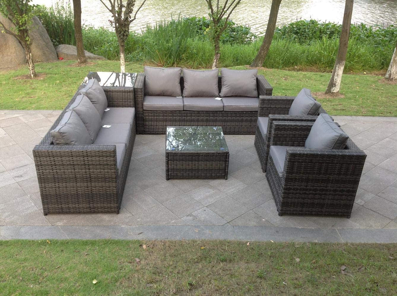 Thumbnail - Fimous Sitzgruppe, Dunkelgrau, Metall, Kunststoff, Glas, 8-Sitzer, Füllung: Schaumstoff, quadratisch, Gartenmöbel, Garte...