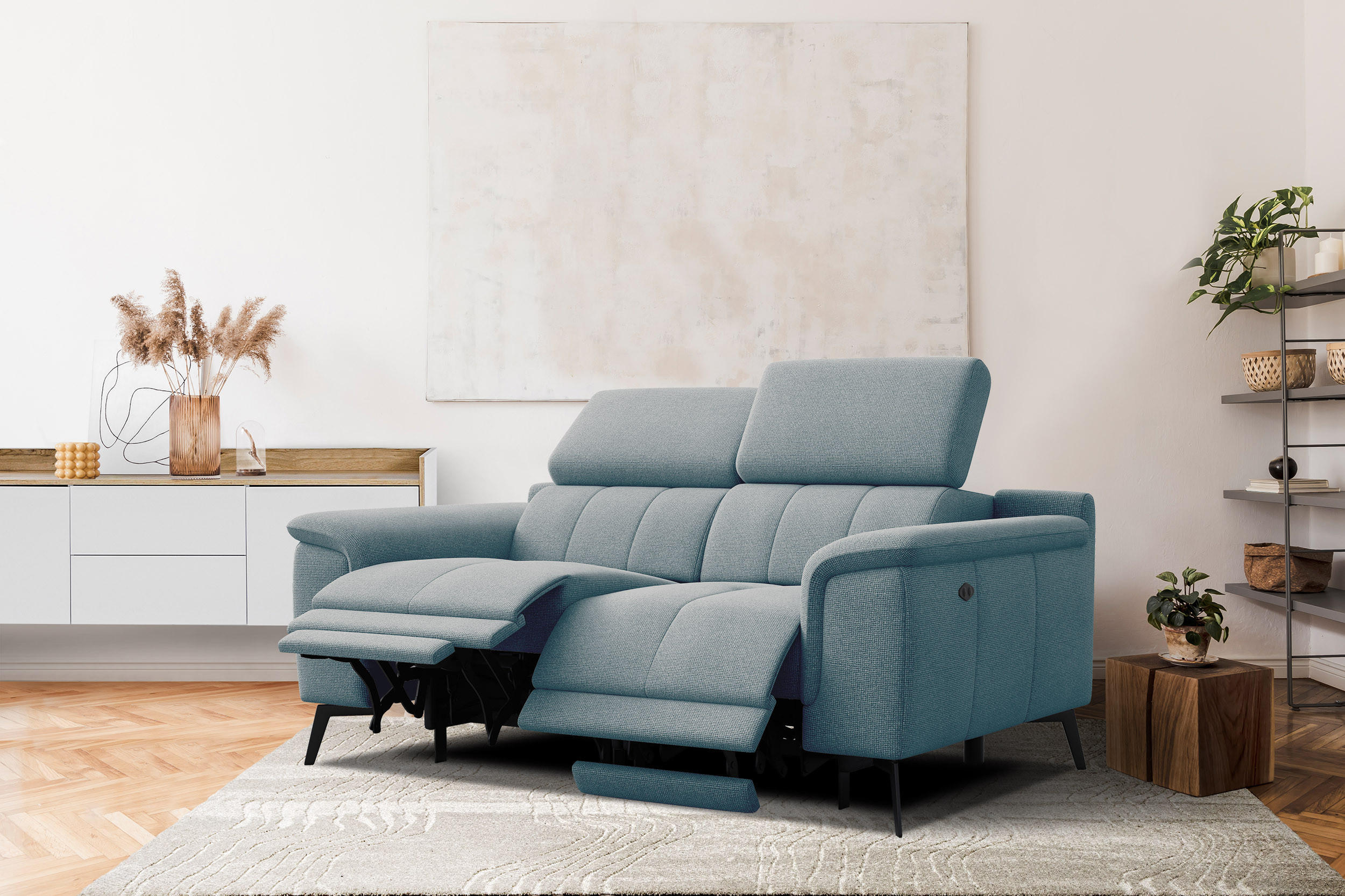 RELAXSOFA FIERO 2-Sitzer mit 2 Relaxfunktionen, mintgrün - Schwarz/Mintgrün, Holzwerkstoff/Textil (170/82/103cm) - Courtois Laville