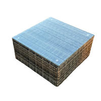 COUCHTISCH Polyrattan Grau 1-teilig - Dunkelgrau, Glas/Kunststoff (65/65/37cm) - Fimous
