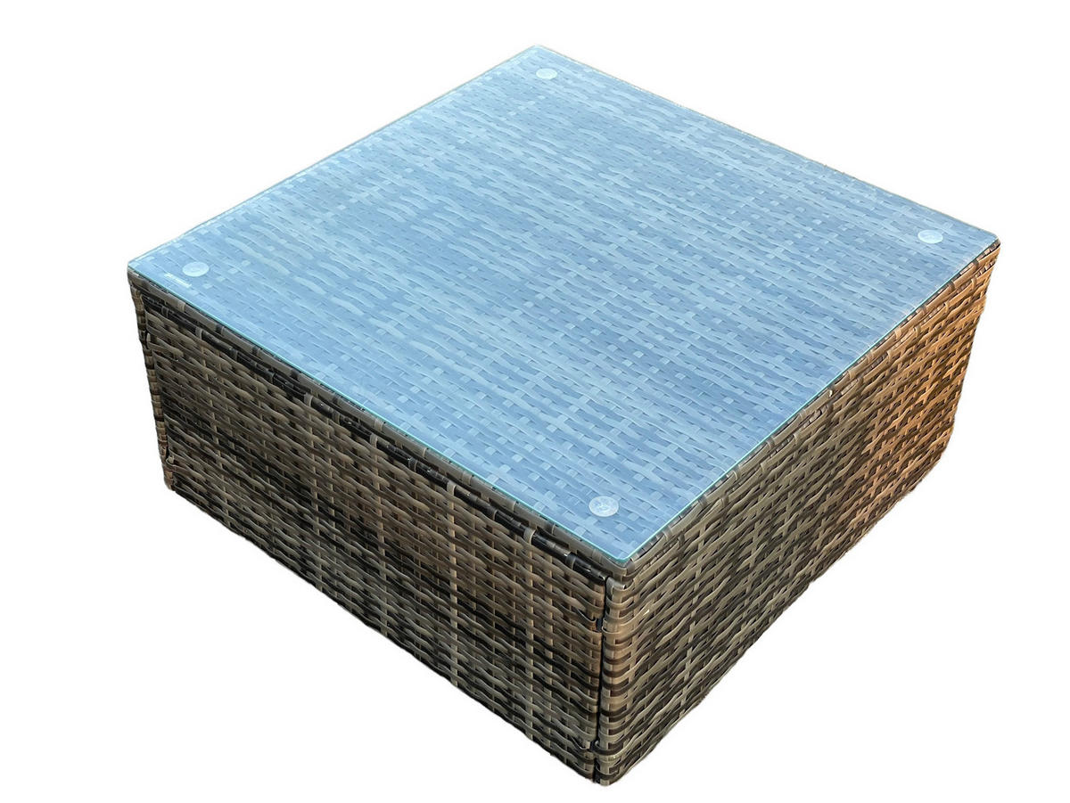 COUCHTISCH Polyrattan Grau 1-teilig - Dunkelgrau, Glas/Kunststoff (65/65/37cm) - Fimous