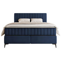 BOXBETT Mufasso Dunkelblau Samtbezug 180x200 cm - Schwarz/Dunkelblau, Textil/Metall (180/200cm) - Selsey