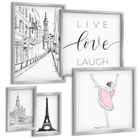 BILDER SET 5er Set - 50x50 cm & 20x30 cm & 40x60 cm Silberner Rahmen - Fruchtige Zitrusmuster - Silberfarben, Kunststoff (40/60cm) - TULUP