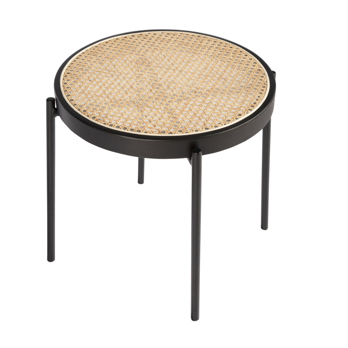 ECKTISCH Runder aus Rattan, schwarzem Holz und schwarzem Stahl Ø52/52 cm - Schwarz/Naturfarben, Naturmaterialien/Holzwerkstoff (52/52/52cm) - ANGEL CERDA