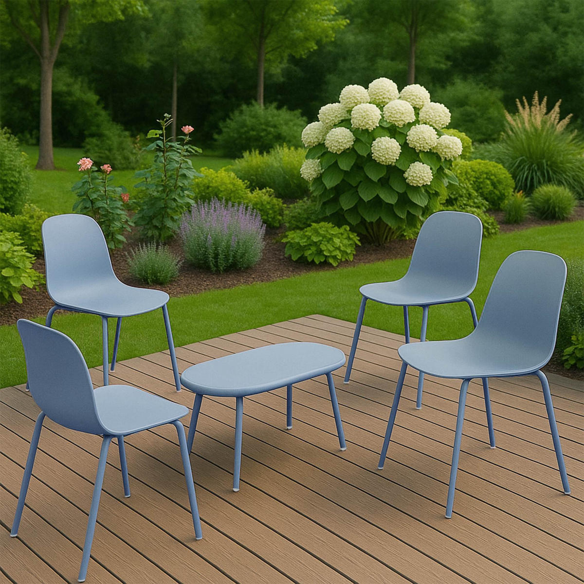 GARTENSITZGRUPPE Kunststoff Blau (5-teilig) - Blau, Kunststoff - CLP