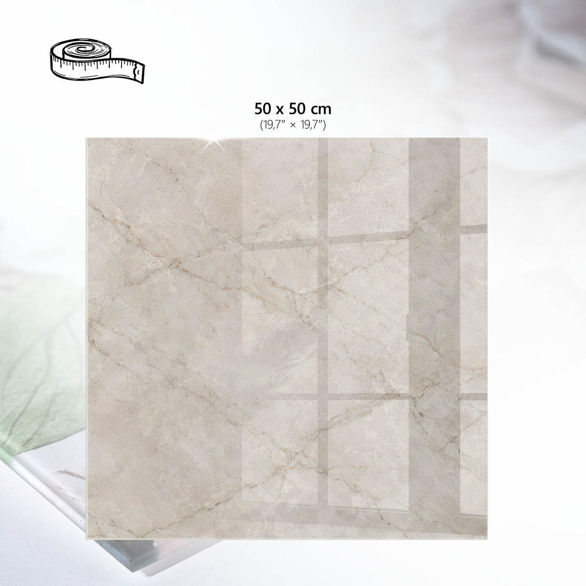 TISCHPLATTE 50x50 cm – Steinmuster - Beige, Glas (50/50/0.4cm) - Wallfluent