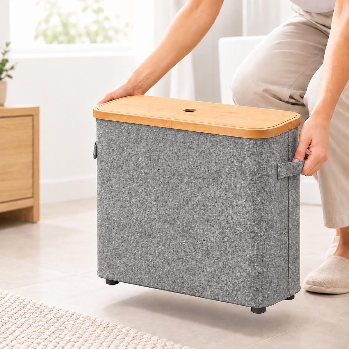 TOILETTENPAPIERBOX Grau Bambus 16 Rollen - Grau, Holz/Kunststoff (45/50/15cm) - Relaxdays
