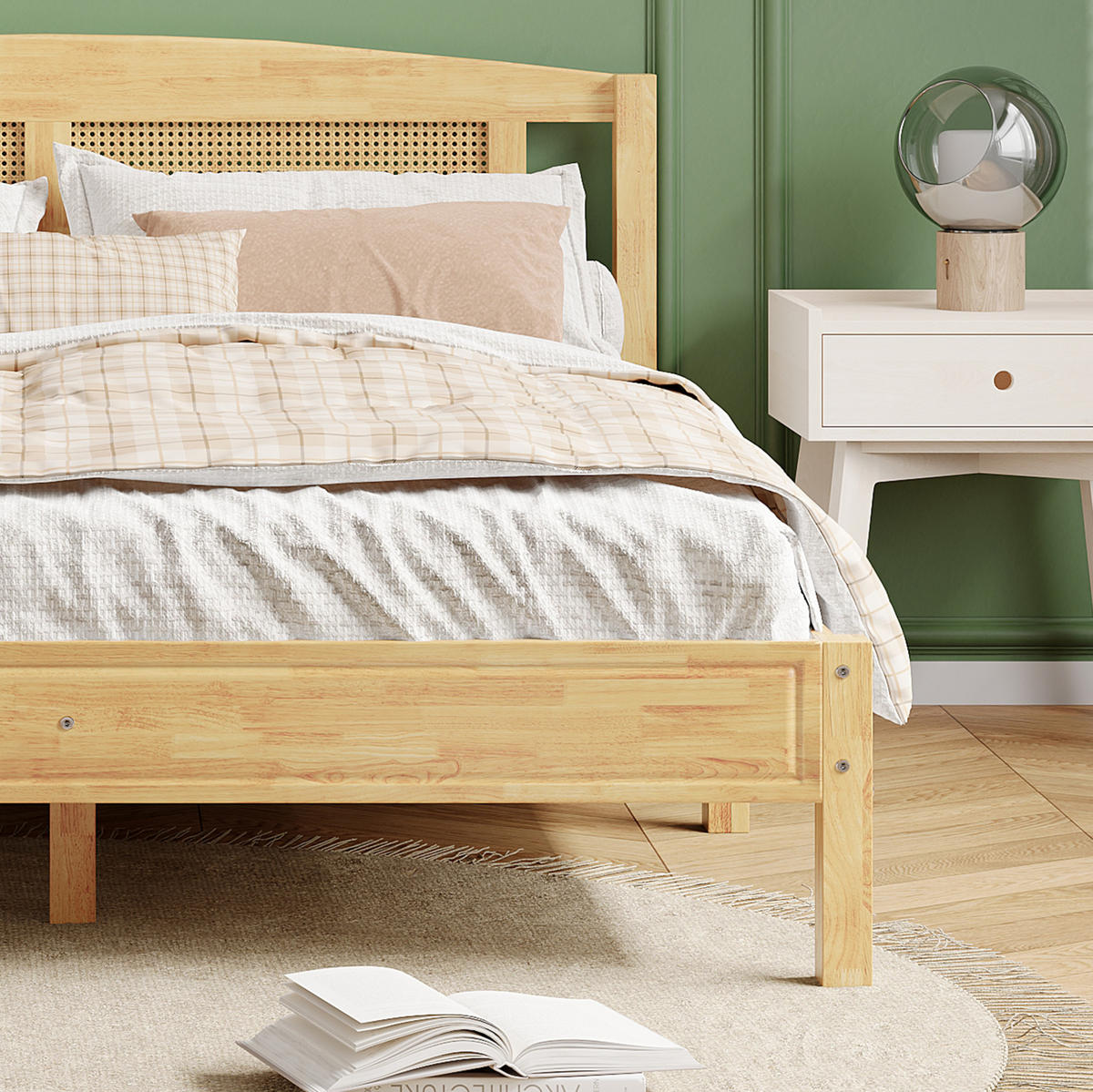 POLSTERBETT 160/200 cm Natur aus Kiefer und PE-Rattan mit 15 Latten - Naturfarben, Holzwerkstoff (160/200cm) - OKMYHOME