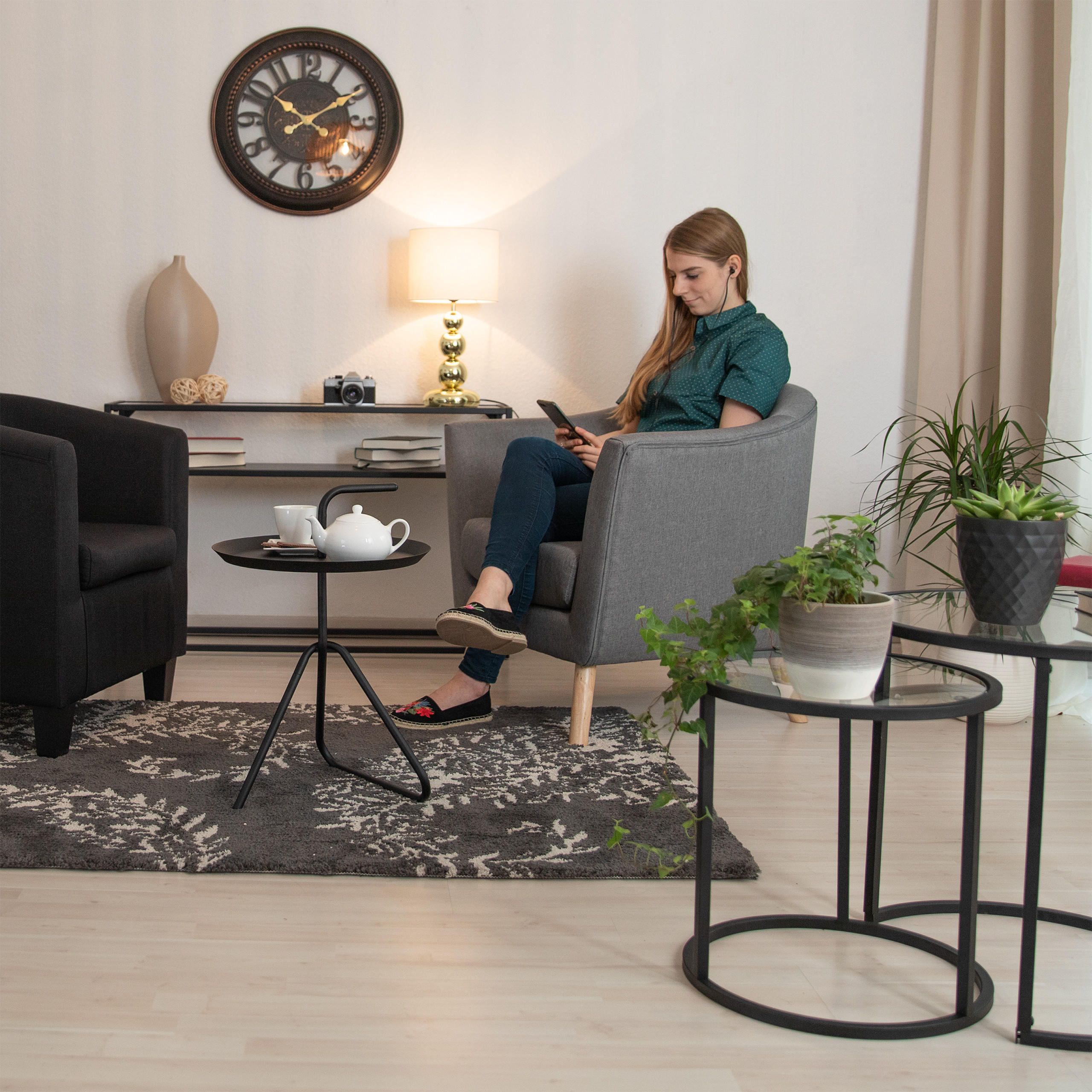 TISCHLAMPE - Multicolor, Textil/Metall (25/25/50cm) - Relaxdays