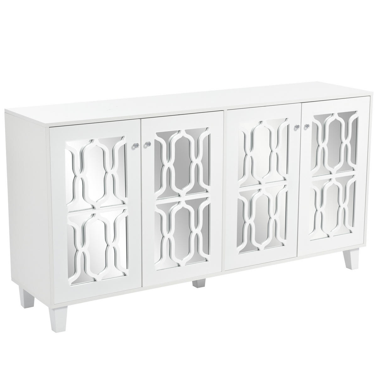 KREDENCA z zrcalno površino, 4 vrata, 160/40/84 cm - bela, leseni material (40/84/160cm) - OKMYHOME
