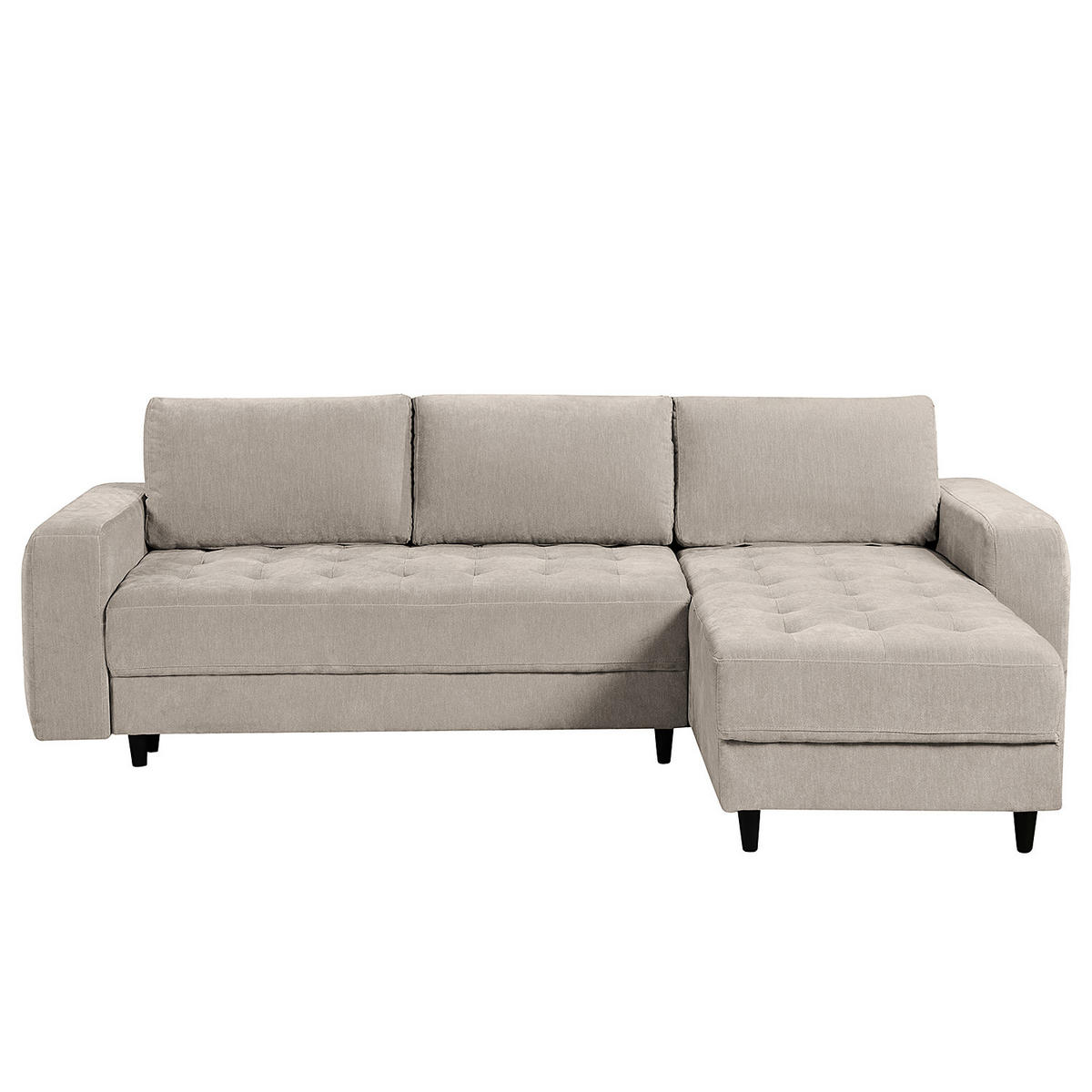 ECKSOFA mit Schlaffunktion - Flachgewebe - Schwarz/Grau, Holz/Textil (240/156cm) - home24