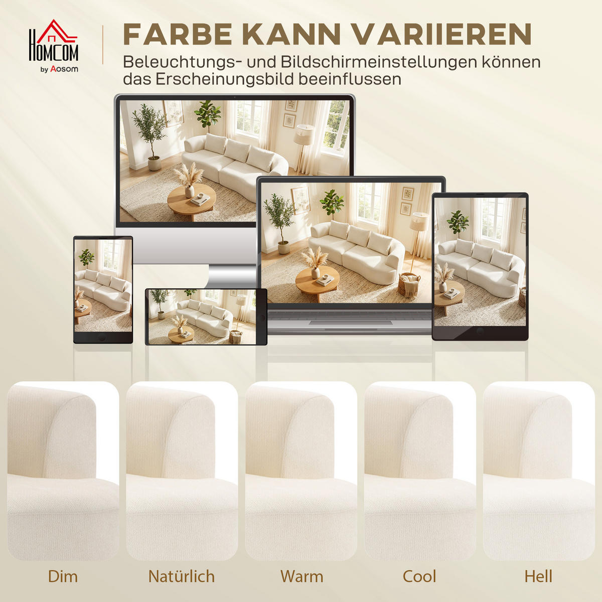3-SITZER-SOFA Polyester Cremeweiß - Creme, Textil (106/82/260cm) - HOMCOM