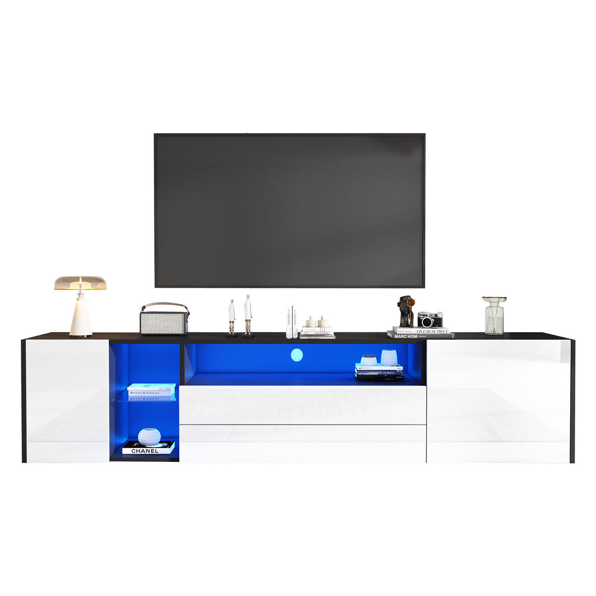 TV-ELEMENT180X40X45CM TV-Standschrank mit LED-App-Steuerung für 75-Zoll-Fernseher - Weiß, Holz (52.76/21.51/59.16cm) - Raelunyi