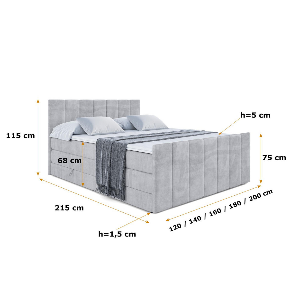 BOXSPRINGBETT MOETI-Z KING - 140x200 - H3/H4 - Hellgrau - Hellgrau, Holzwerkstoff (140/200cm) - ALTDECOR