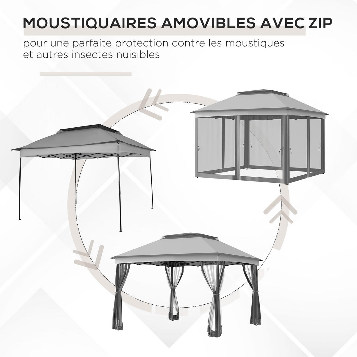 PAVILLON DE-14067 3/3 m, Doppeldach, 4 Moskitonetze - Grau, Metall (325/270/325cm) - ComfortXL